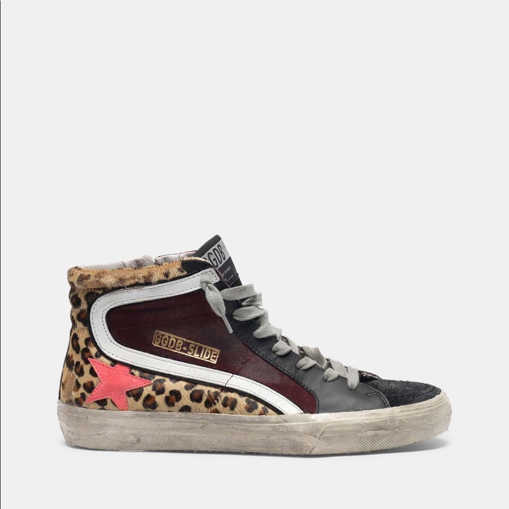 Golden Goose Leopard Slide Sneakers 35 pink